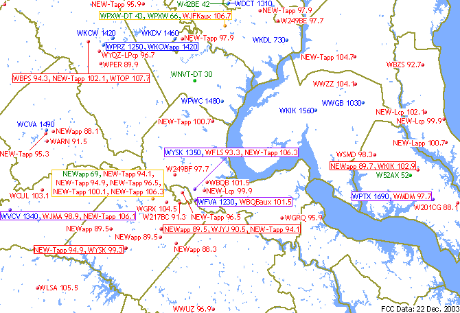 Fredericksburg  Transmitters Map