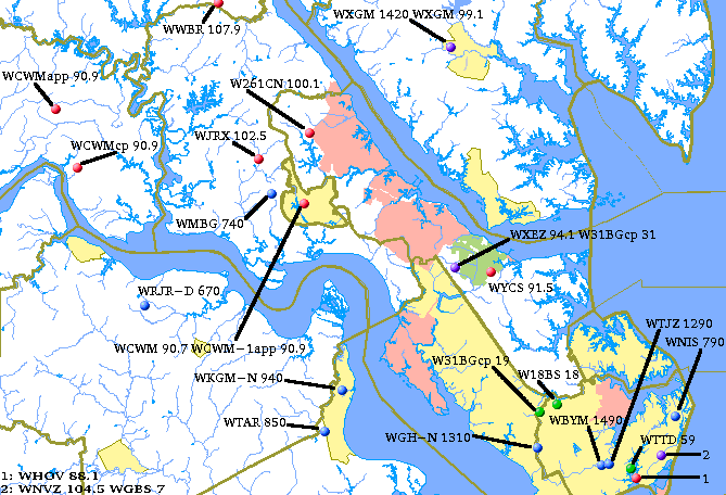 Hampton Roads - Peninsula � Transmitters Map